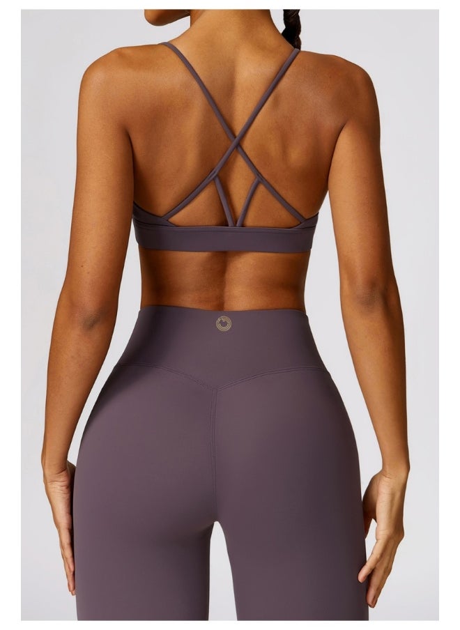 Womens Striped Back Sports Bra - Padded Low Impact Workout Yoga Bra with Removable Built in Bra
