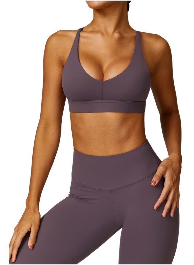 Womens Striped Back Sports Bra - Padded Low Impact Workout Yoga Bra with Removable Built in Bra