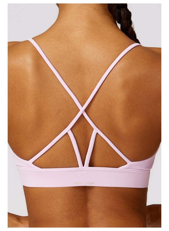 Womens Striped Back Sports Bra - Padded Low Impact Workout Yoga Bra with Removable Built in Bra