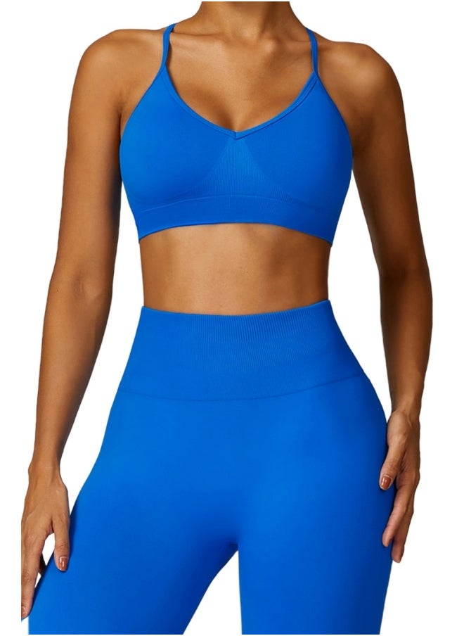 Womens Cross Striped Back Sports Bra - Padded Low Impact Workout Yoga Bra with Removable Built in Bra