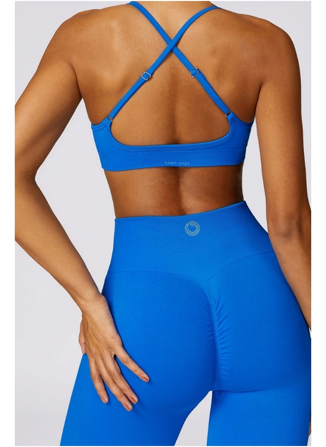 Womens Cross Striped Back Sports Bra - Padded Low Impact Workout Yoga Bra with Removable Built in Bra