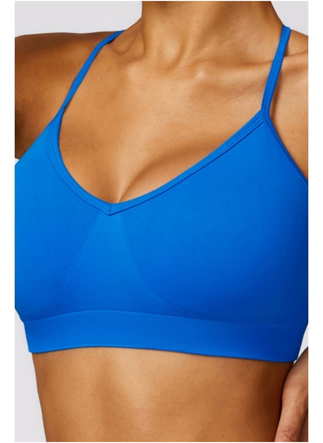 Womens Cross Striped Back Sports Bra - Padded Low Impact Workout Yoga Bra with Removable Built in Bra