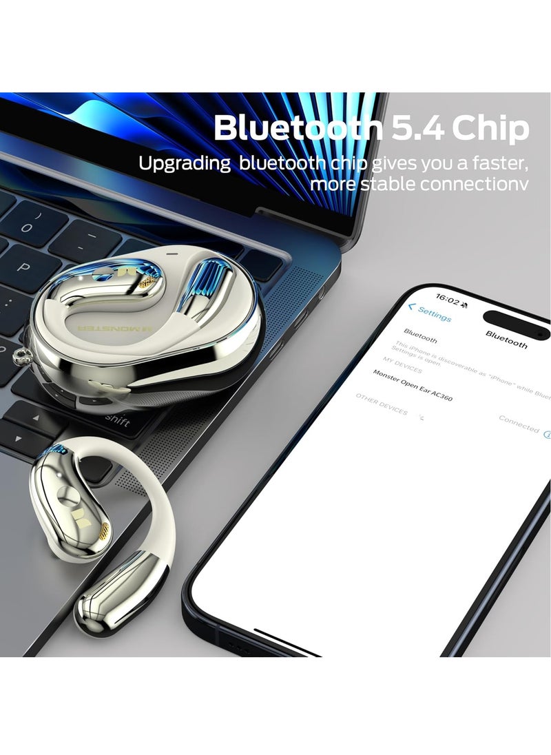 Monster Open Ear AC360, Wireless Bluetooth Rotary Earphone, with Lanyard, Upgraded Bluetooth 5.4, Touch Control, 24h Long Battery Life, IPX5 Waterproof, Long Wear Comfortable and Not Tired