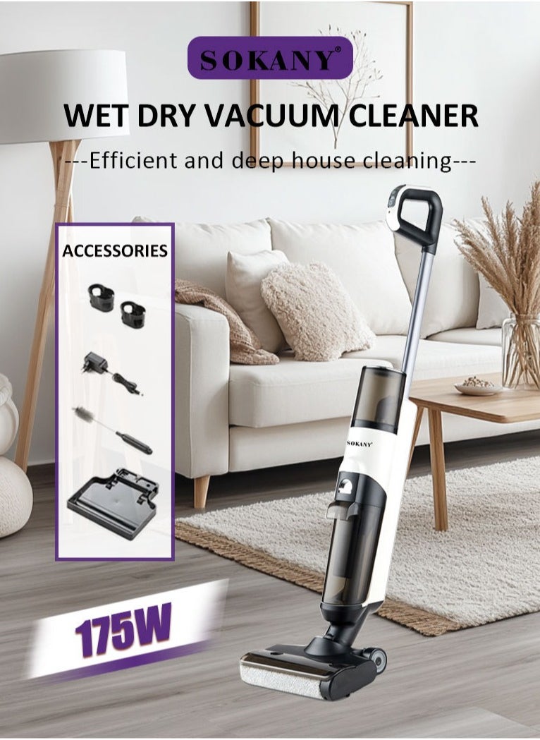 All In One Wet and Dry Cordless Vacuum Cleaner,Smart Vacuum Mop with Self-Cleaning, 25min Runtime, Multi-Surface Cleaning, Ideal for Hard Floors, All corners, sticky messes and pet Hairs 175 W SK-13040 White