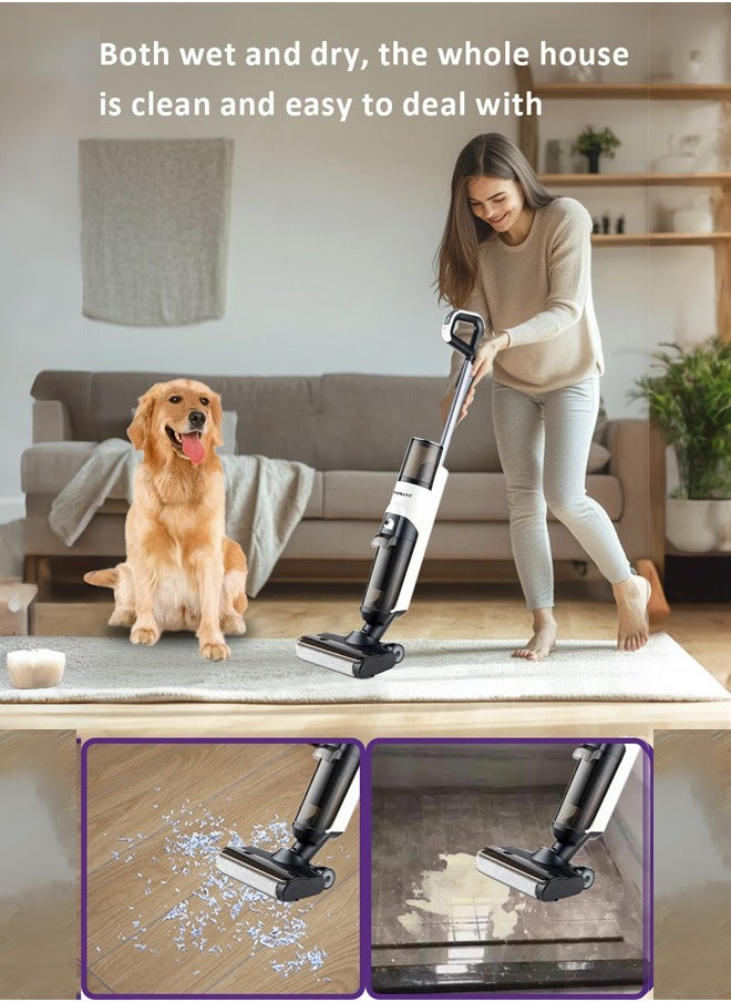 All In One Wet and Dry Cordless Vacuum Cleaner,Smart Vacuum Mop with Self-Cleaning, 25min Runtime, Multi-Surface Cleaning, Ideal for Hard Floors, All corners, sticky messes and pet Hairs 175 W SK-13040 White