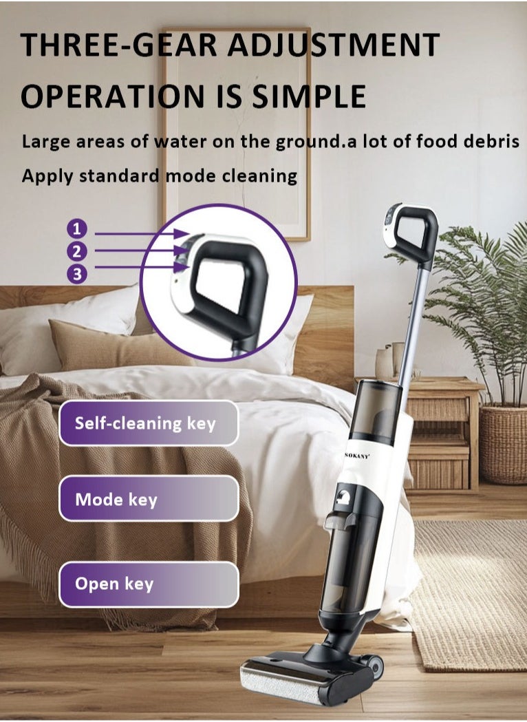 All In One Wet and Dry Cordless Vacuum Cleaner,Smart Vacuum Mop with Self-Cleaning, 25min Runtime, Multi-Surface Cleaning, Ideal for Hard Floors, All corners, sticky messes and pet Hairs 175 W SK-13040 White