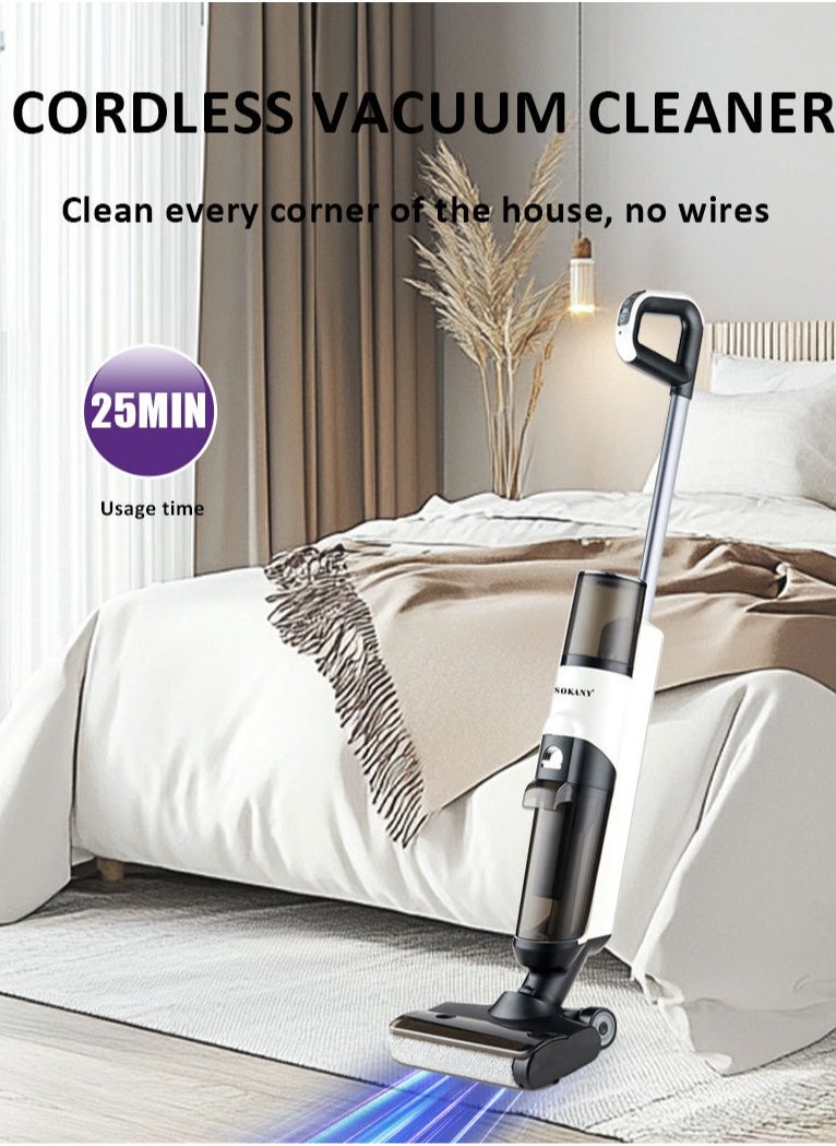 All In One Wet and Dry Cordless Vacuum Cleaner,Smart Vacuum Mop with Self-Cleaning, 25min Runtime, Multi-Surface Cleaning, Ideal for Hard Floors, All corners, sticky messes and pet Hairs 175 W SK-13040 White