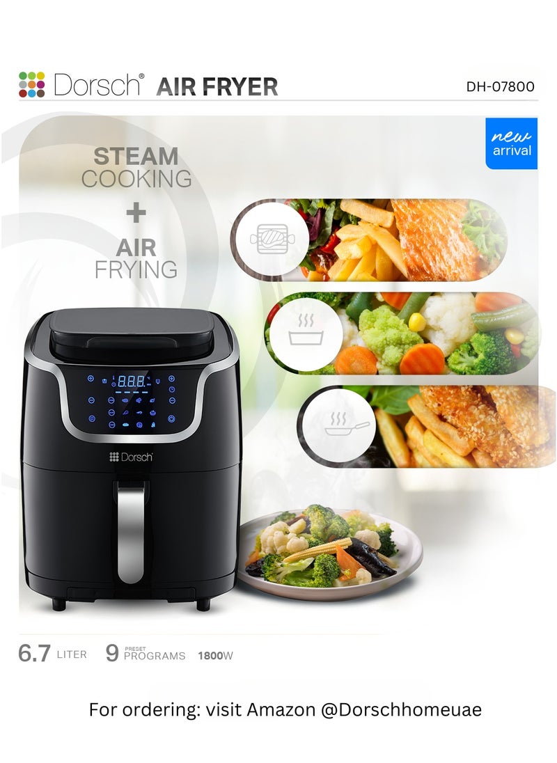 Danish Design Air Fryer AF-900 - 6.7L Dual-Function Steamer & Air Fryer, 9 One-Touch Programs, 3 Custom Modes, Adjustable Temperature & Timer, Healthy Cooking, Quick & Easy Clean, Digital Touchscreen, 1700W Power