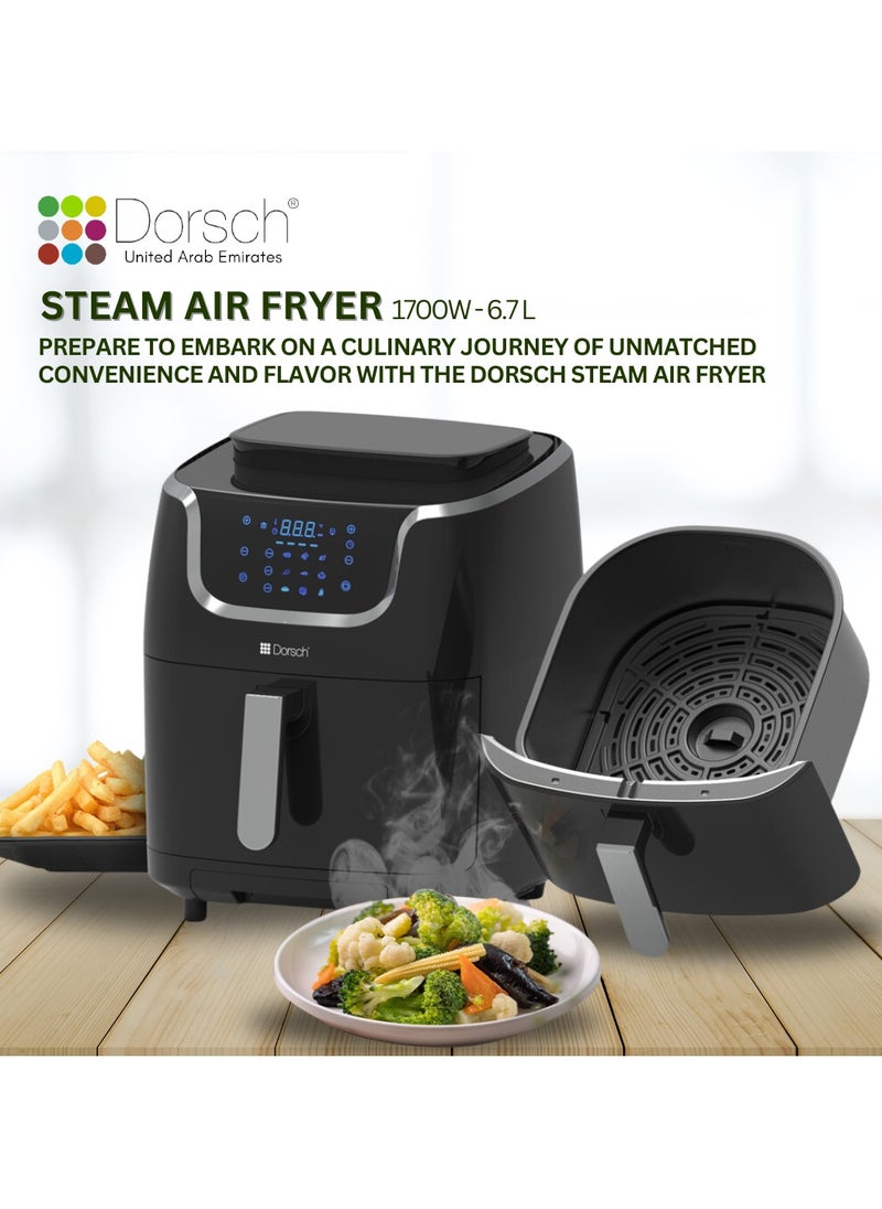 Danish Design Air Fryer AF-900 - 6.7L Dual-Function Steamer & Air Fryer, 9 One-Touch Programs, 3 Custom Modes, Adjustable Temperature & Timer, Healthy Cooking, Quick & Easy Clean, Digital Touchscreen, 1700W Power