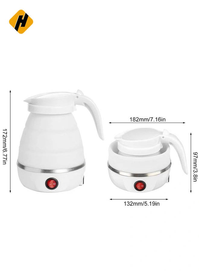 Portable Folding Electric Kettle, Fast Boiling Foldable Electric Kettle for Travel Food Grade Silicone Boil Dry Protection Kettle with Separable Power Cord for Hiking Camping and Indoor (White)