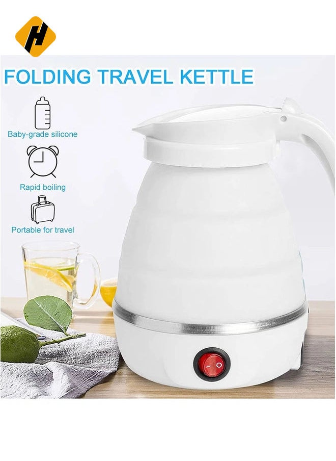 Portable Folding Electric Kettle, Fast Boiling Foldable Electric Kettle for Travel Food Grade Silicone Boil Dry Protection Kettle with Separable Power Cord for Hiking Camping and Indoor (White)