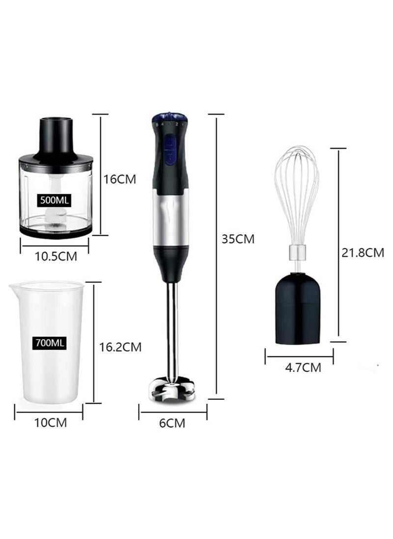 1000W 4-in-1 Hand Blender – 5-Speed Adjustable, Turbo Mode, Stainless Steel Blades, with Whisk, 500ml Chopper & 700ml Measuring Cup, BPA-Free Kitchen Processor for Smoothies, Soups, Sauces, and More