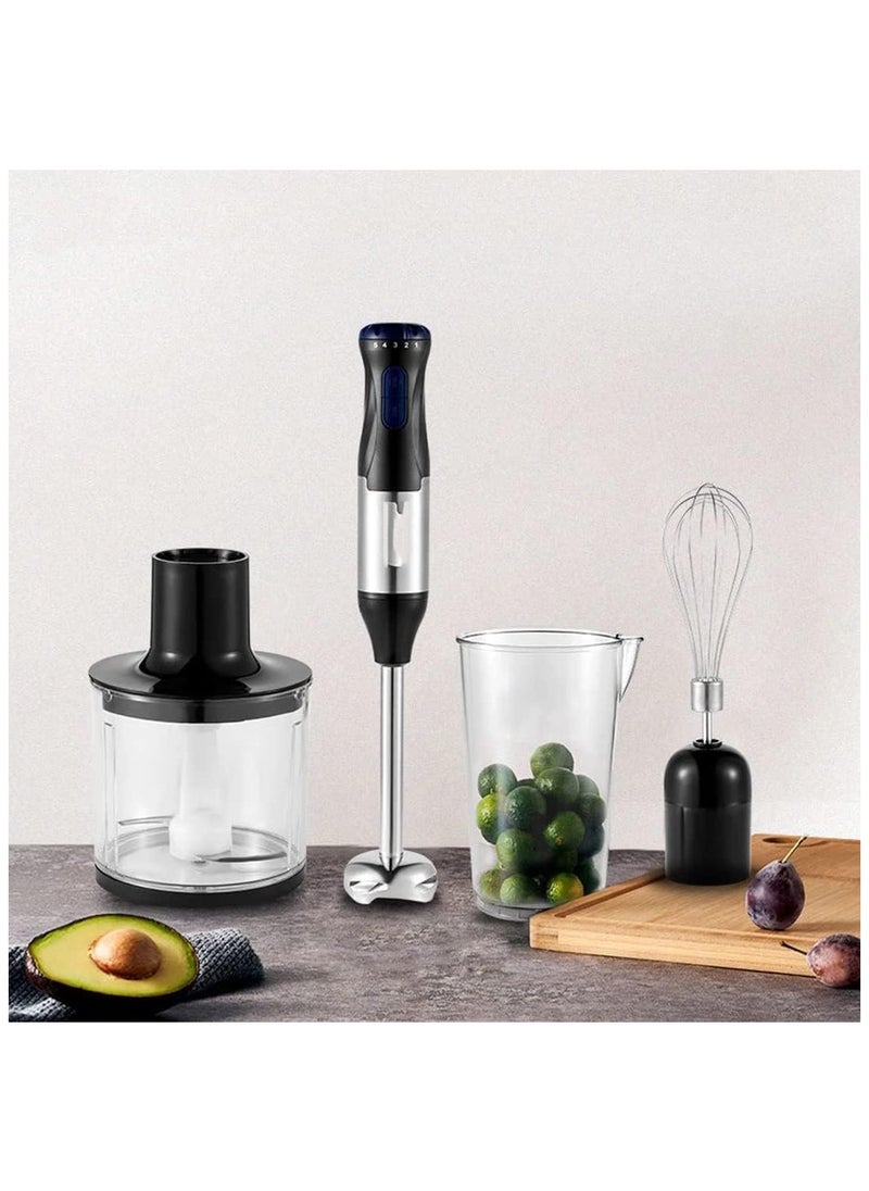 1000W 4-in-1 Hand Blender – 5-Speed Adjustable, Turbo Mode, Stainless Steel Blades, with Whisk, 500ml Chopper & 700ml Measuring Cup, BPA-Free Kitchen Processor for Smoothies, Soups, Sauces, and More