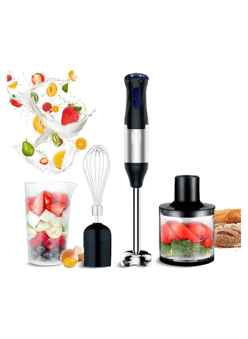 1000W 4-in-1 Hand Blender – 5-Speed Adjustable, Turbo Mode, Stainless Steel Blades, with Whisk, 500ml Chopper & 700ml Measuring Cup, BPA-Free Kitchen Processor for Smoothies, Soups, Sauces, and More