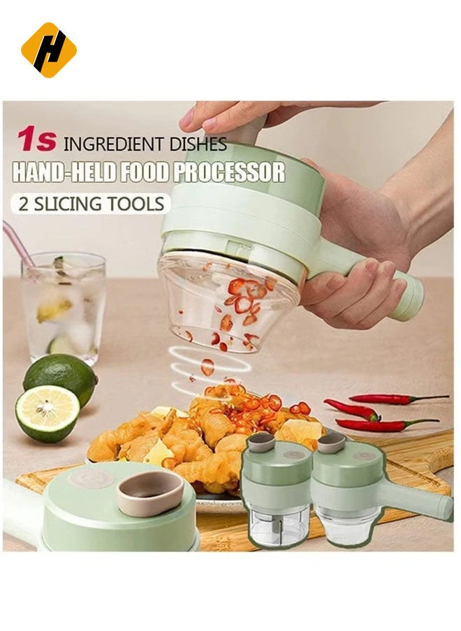 4 in 1 Portable Electric Vegetable Cutter Set,Gatling Vegetable Chopper Mini Wireless Food Processor,Garlic Chili Onion Celery Ginger Meat Garlic Chopper with Brush