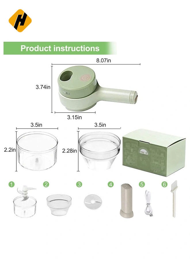 4 in 1 Portable Electric Vegetable Cutter Set,Gatling Vegetable Chopper Mini Wireless Food Processor,Garlic Chili Onion Celery Ginger Meat Garlic Chopper with Brush