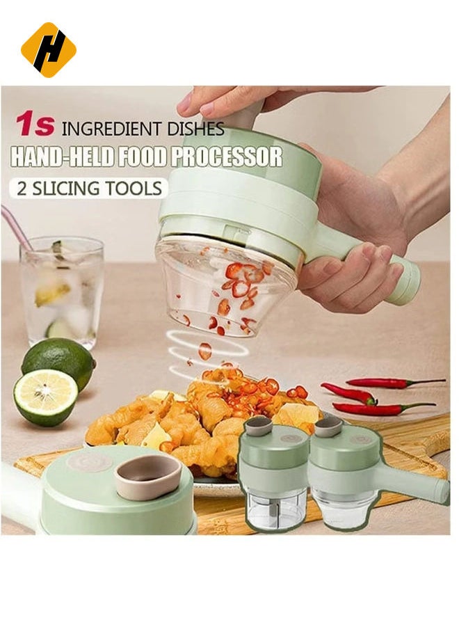 4 in 1 Portable Electric Vegetable Cutter Set,Gatling Vegetable Chopper Mini Wireless Food Processor,Garlic Chili Onion Celery Ginger Meat Garlic Chopper with Brush