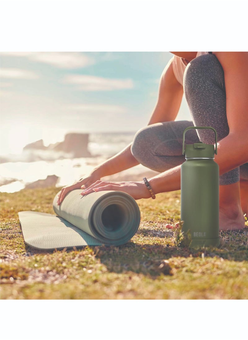 950ml Water Bottle 18/8 Stainless Steel 304 Double Wall Insulated Thermos Bottle with Straw Lid and wide mouth, 2 lids included, Hot Cold Liquids Sports Bottle, 32oz (Forest Green)