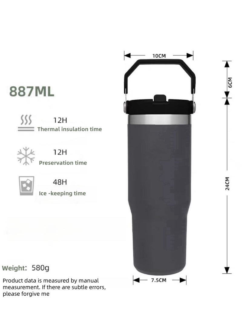 IceFlow Stainless Steel Tumbler - Vacuum Insulated Water Bottle for Home, Office or Car Reusable Cup with Straw Leak Resistant Flip Cold for 12 Hours or Iced for 2 Days, 30oz