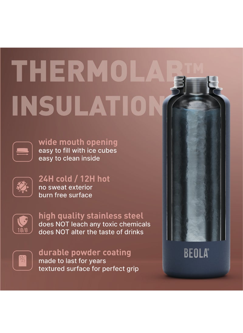 750ml Water Bottle 18/8 Stainless Steel 304 Double Wall Insulated Thermos Bottle with Straw Lid and wide mouth, 2 lids included, Hot Cold Liquids Sports Bottle, 24oz (Blush Pink)