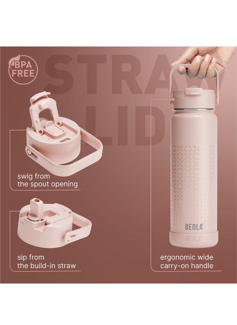 750ml Water Bottle 18/8 Stainless Steel 304 Double Wall Insulated Thermos Bottle with Straw Lid and wide mouth, 2 lids included, Hot Cold Liquids Sports Bottle, 24oz (Blush Pink)