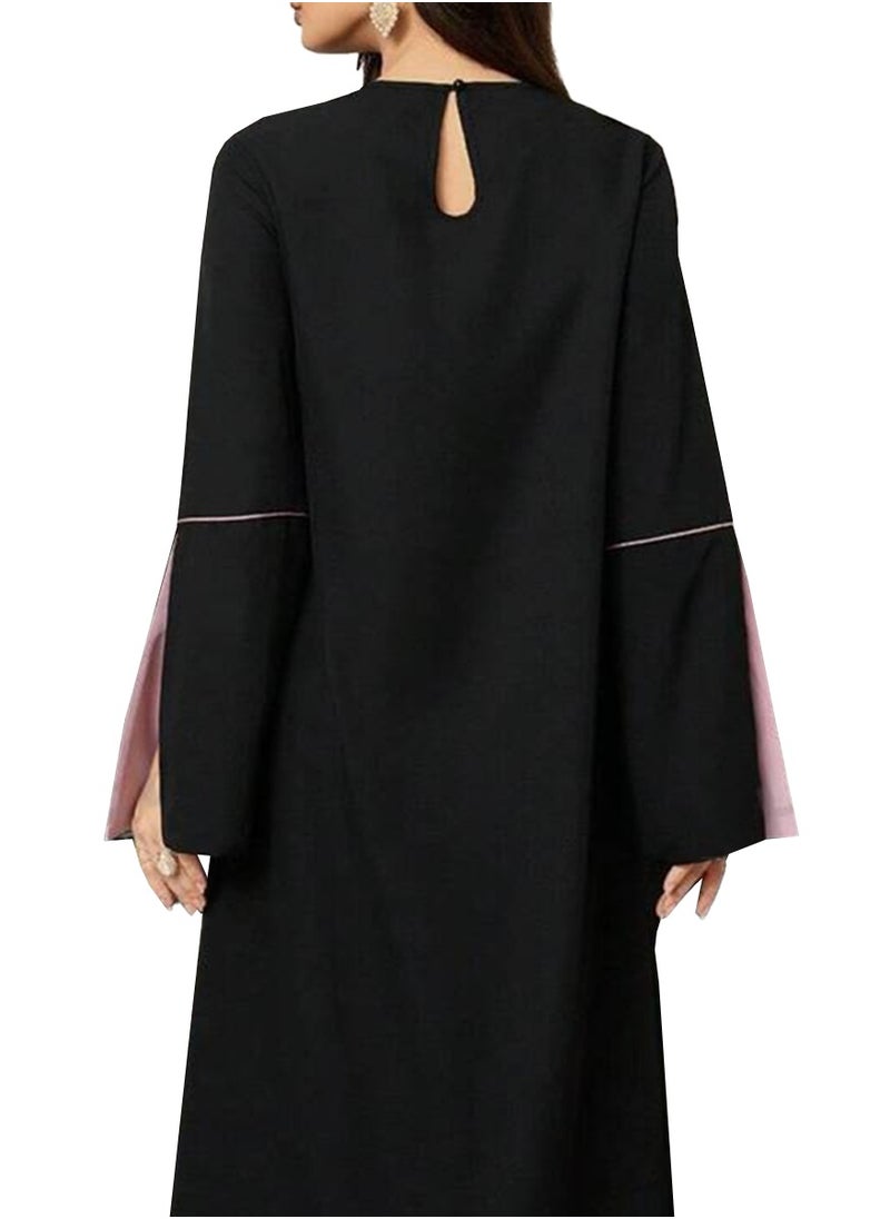 Modern Black Abaya with Soft Pink Contrast Details