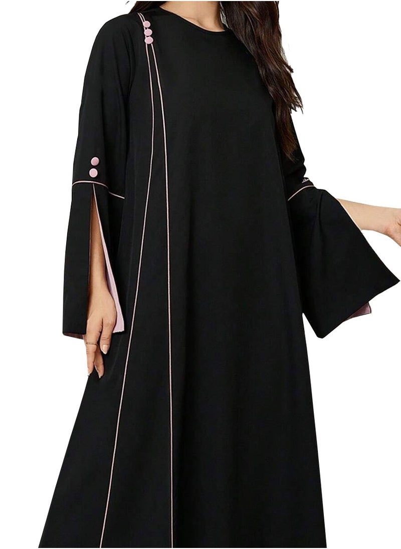 Modern Black Abaya with Soft Pink Contrast Details