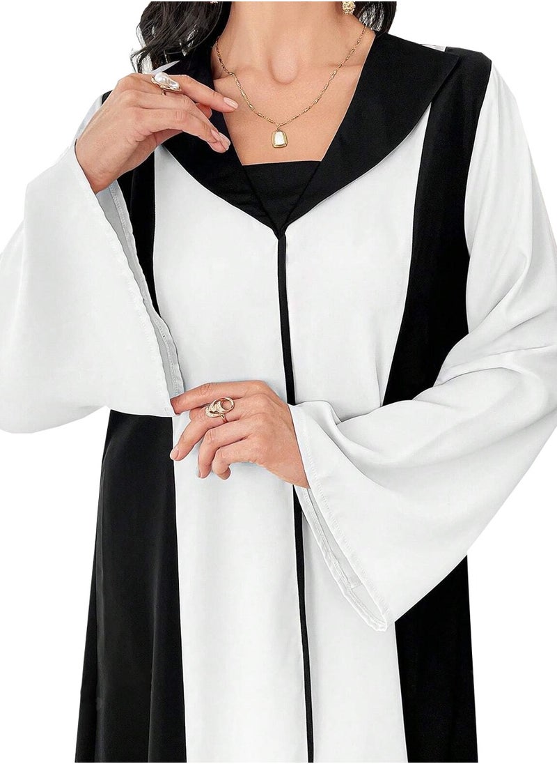 Modern Design Black and White Abaya with Free Black Inner and Sheila