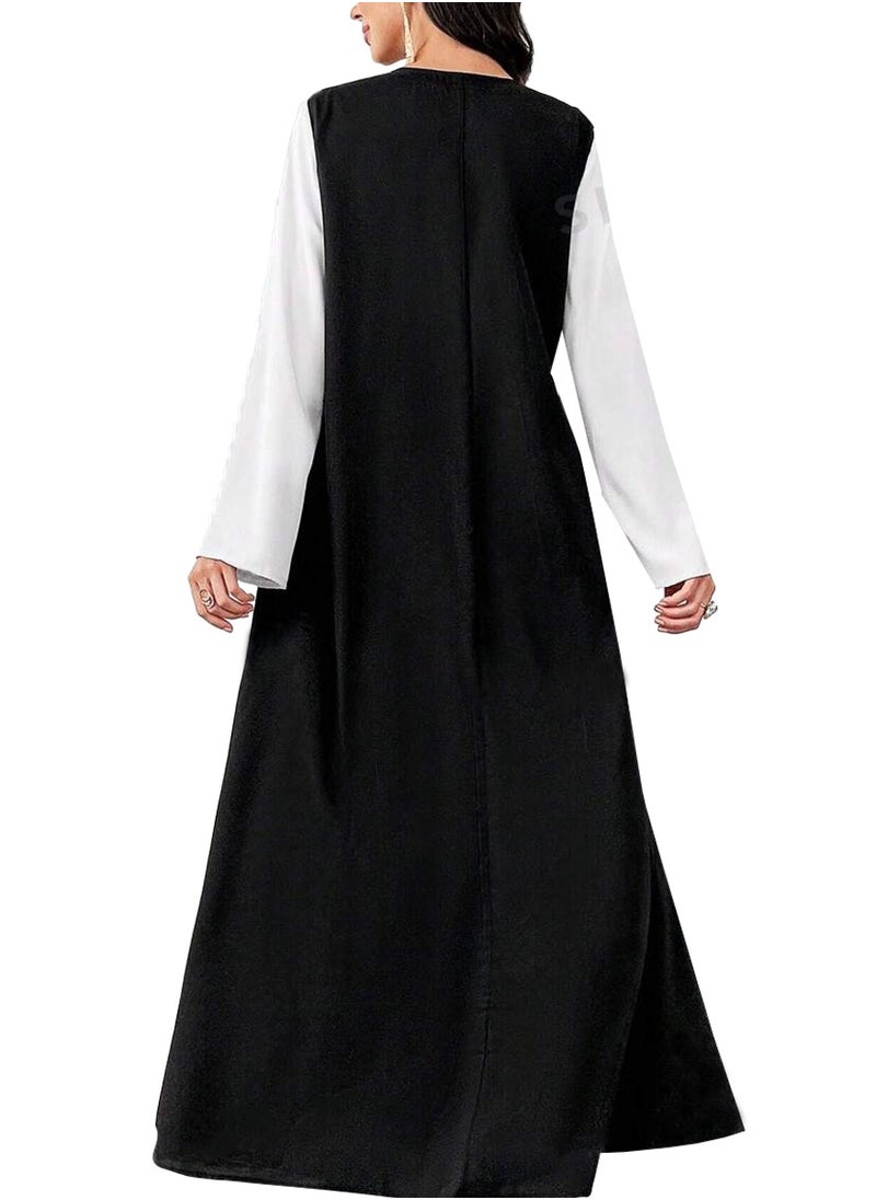 Modern Design Black and White Abaya with Free Black Inner and Sheila