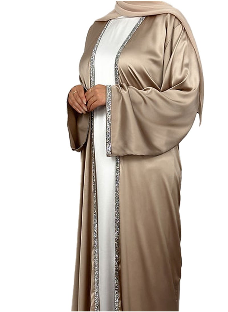 Golden Brown Abaya With White Inner and Free Sheila