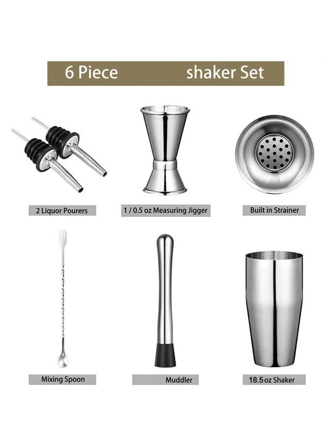 6pcs Shaker Mixer Set, Stainless Steel Juice Coffee Beverages Making Tool Kit for Home Cafe Use 550ml