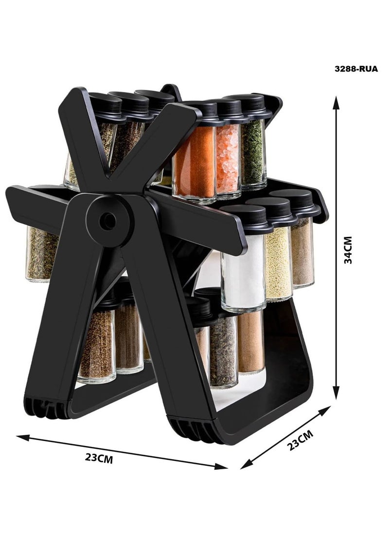 360° Rotating Spice Rack Revolving Ferris Wheel Shape Organizer With 18 Transparent Carousels Jars Containers Set Spinning Rotatable Seasoning Pots Storage Stand for Kitchen Countertop