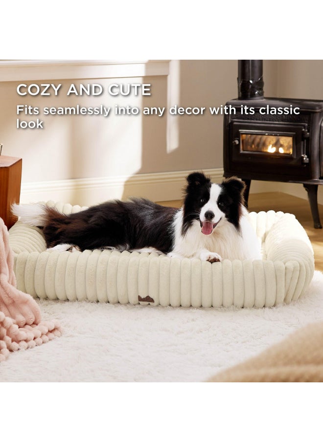 Bedsure Cute Dog Bed for Extra Large Dogs - Washable Furry Puppy Beds, Rectangle Orthopedic XL Pet Beds with Removable Zipper Cover, 43x30x8inches, Cream