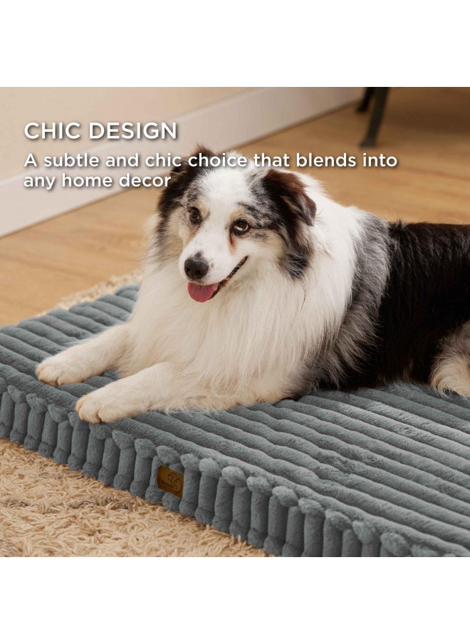 Bedsure Orthopedic Dog Bed for Large Dogs, Cute Waterproof Egg Foam Dog Beds with Removable Cover, Corduroy Fleece Comfort Furry Dog Mats for Indoor Dogs (44x32, Warm Grey)