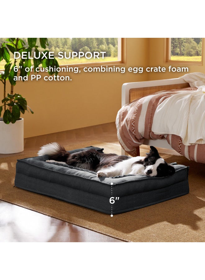 Bedsure Orthopedic Dog Bed for Large Dogs - Supportive Egg Foam Dog Sofa Bed, Bolster Couch Pet Bed with Removable Waterproof Washable Cover, Comfy Plush Velvet Fluff Surface, Nonskid Bottom, Charcoal