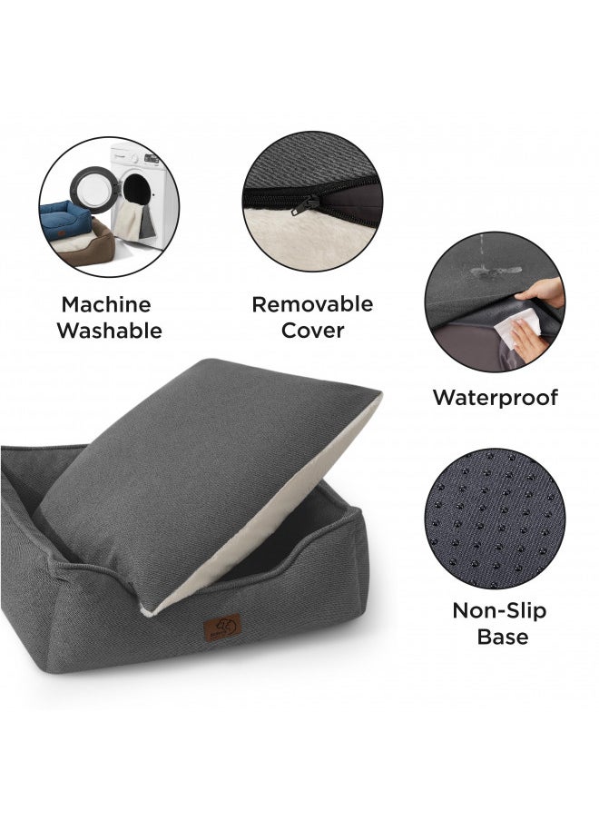 Bedsure Washable Dog Bed for Large Dogs - Waterproof All-Season Dog Beds, Rectangle Cuddle Doggy Beds with Removable Zipper Cover, 36x27x10inches, Grey