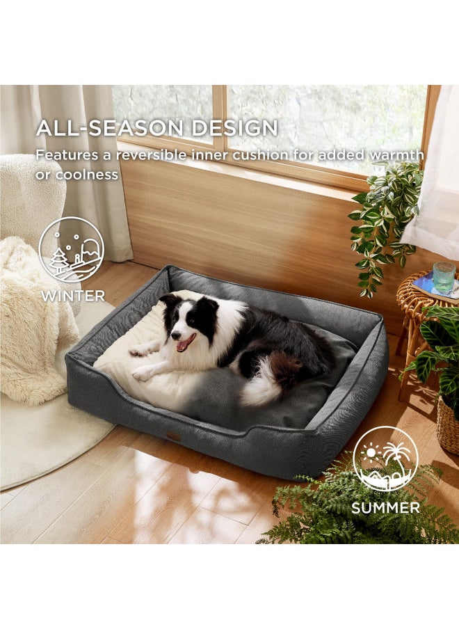 Bedsure Washable Dog Bed for Large Dogs - Waterproof All-Season Dog Beds, Rectangle Cuddle Doggy Beds with Removable Zipper Cover, 36x27x10inches, Grey