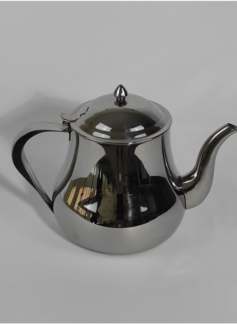 Classic Morocco Style Arabic Coffee Dallah Pot Rustproof Premium Stainless Steel Teapot Mirror Finish Coffee Kettle Easy Pour Spout Tea Kettle with Hinged Lid and Ergonomic Handle Dishwasher Safe Induction Safe Teapot for Office Home 24Oz