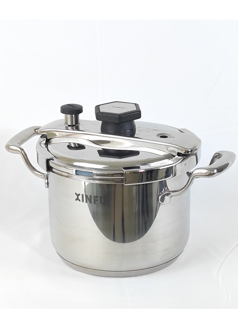 6 LLiters 6L Multifunction Premium Stainless Steel Non Stick Quick Cooking Arabic Pressure Cooker Large Capacity Commercial Pressure Cooker Pot Explosion Proof Steamer Cooking Pressure Canner Ergonomic Handle Leak Free Lid for Household Hotels Restaurant Silver/Black