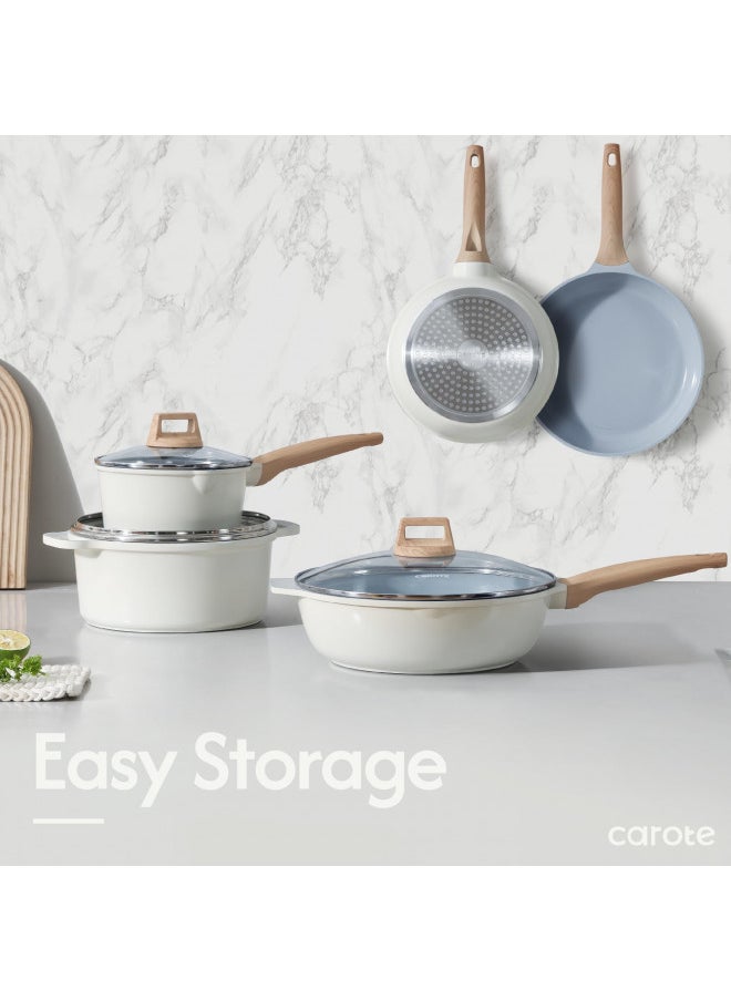 CAROTE 12 Pcs Ceramic Pots and Pans Set, Nonstick Cookware Sets Kitchen Cooking Set Induction Non Stick Pots and Pans PFAS and PFOA Free