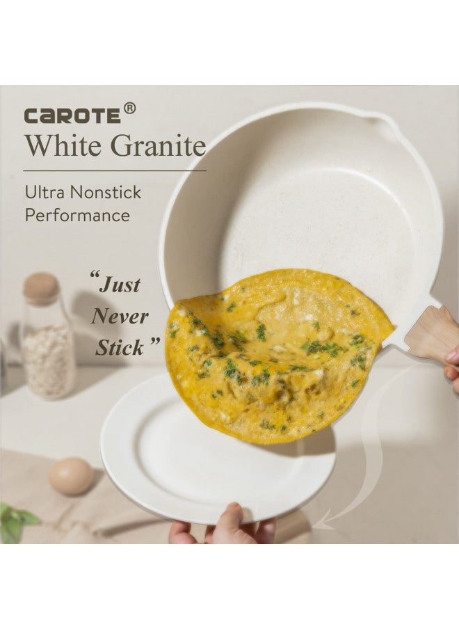 CAROTE 12Inch Nonstick Deep Frying Pan with Lid, 5.5 Qt Jumbo Cooker Saute Pan with Pour Spout, Skillet Induction Cookware, Non Stick Cooking Pan Kitchen Pan PFOA Free, White Granite