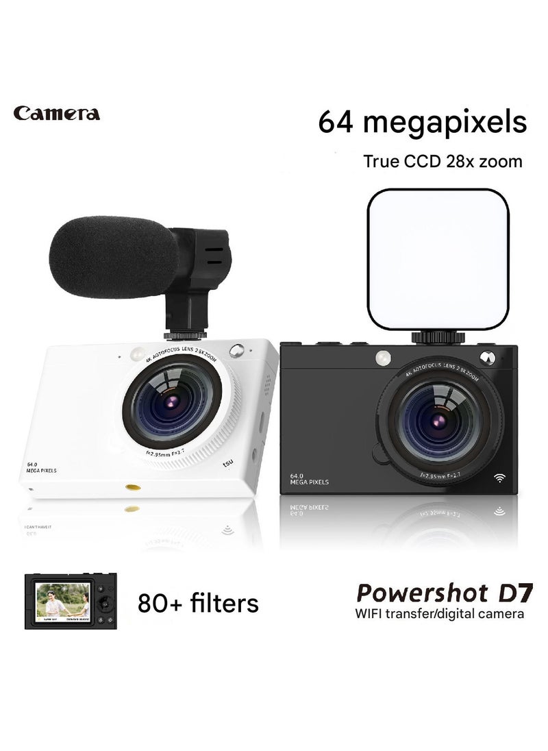 64MP Digital Camera for Photography and Video, 4K Vlogging Camera for YouTube with IPS Screen, 28X Digital Zoom Digital Camera for Gift, Compact Anti Shake Vlogging Camera for Live Streaming Travel Photography High Definition Display Student Compact Camera