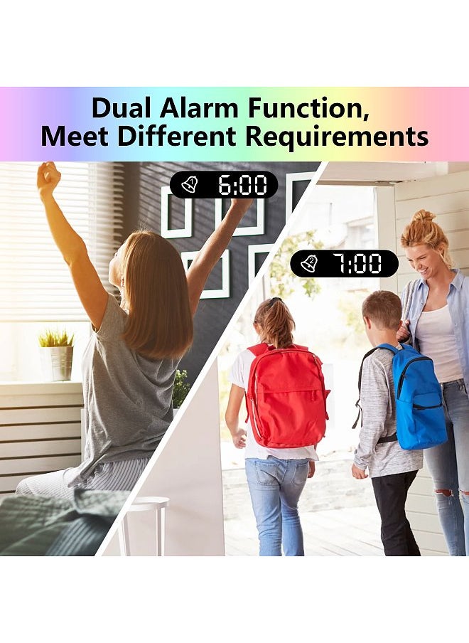 Digital 180°Projection Alarm Clock with Dynamic RGB Light Brightness Adjustable Snooze Dual Alarm Setting USB Charger Port Mirror Clock for Bedroom 12H/24H