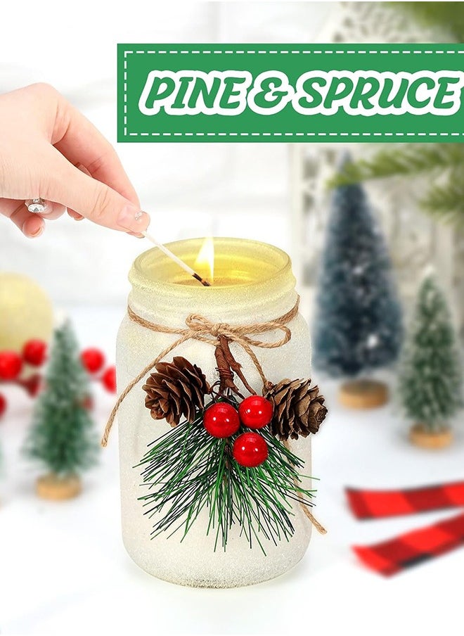 21oz Mason Jar Candle with Pine Cone and Red Berry,Decorative  Candles Scented  Candle Gift for Women,Rustic Farmhouse Xmas Decor for Home,Offices,Tables(Spruce/Pine Scent)