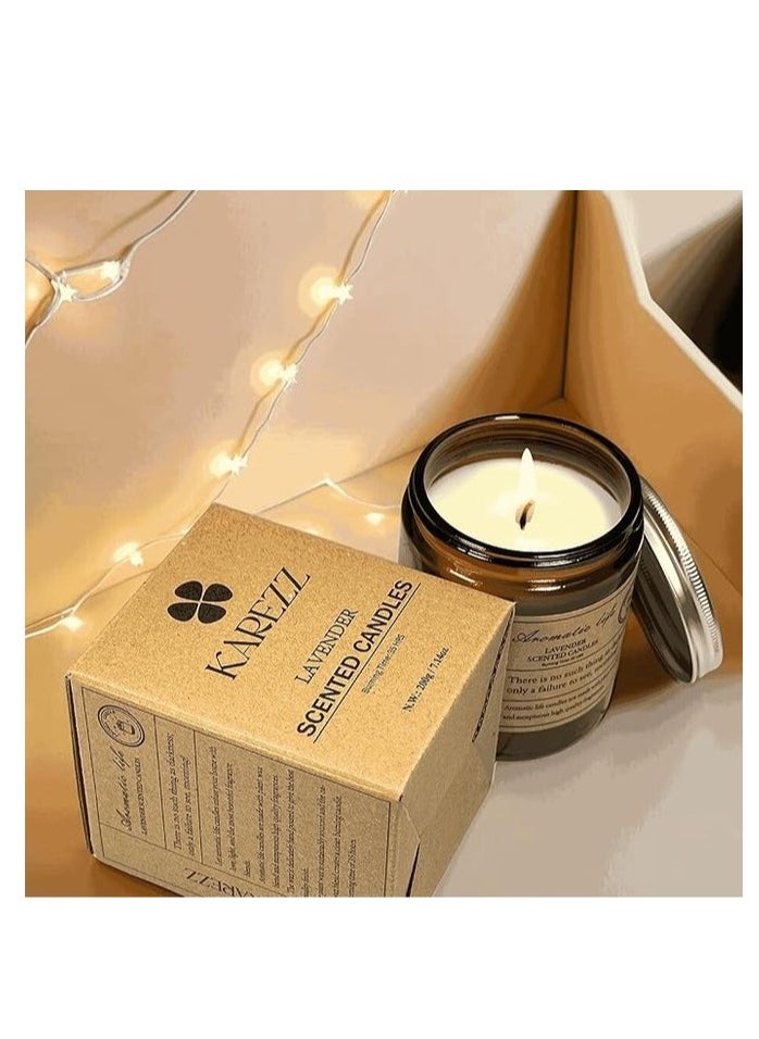 Karezz Lavender Scented Candles 200g.Plant Wax Base.Eco Friendly Aromatherapy Candle, Clean-Burning Cotton Wick,Calming Fragrance for Stress Relief.Ideal for Home Decor & Relaxation.