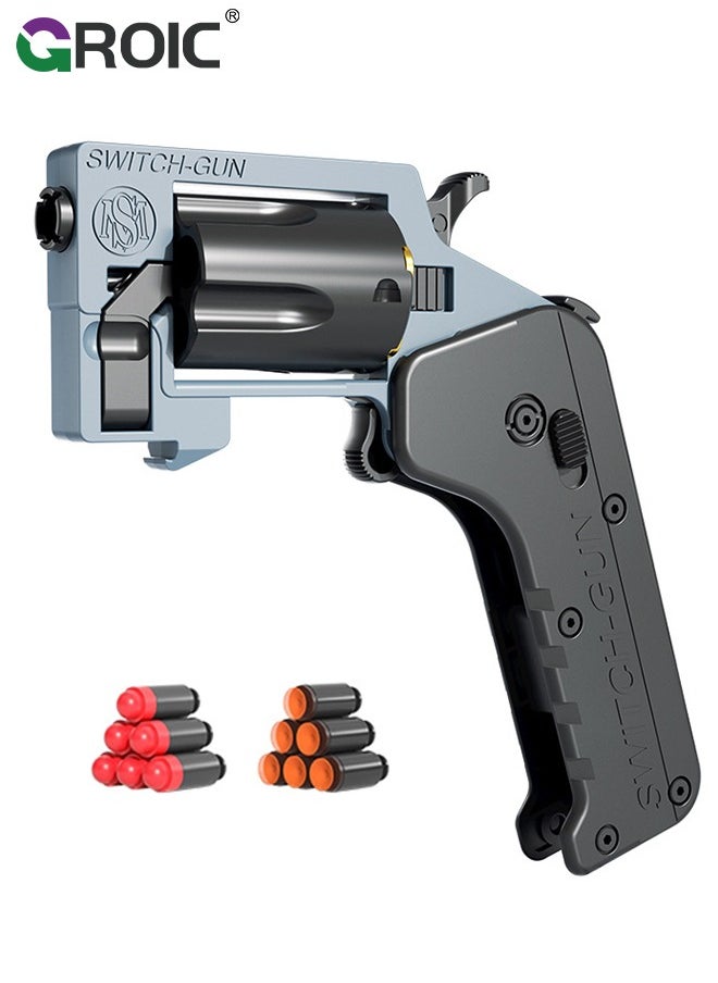 Folding Toy Pistol, Phone Model Handgun Toy, Soft Bullet Guns Toy Revolver Style, Semi-Automatic Repeating Gun, 5 Shells, 2 Types of Soft Bullets (36 Bullets), Folding Blaster Toy Cool Gifts