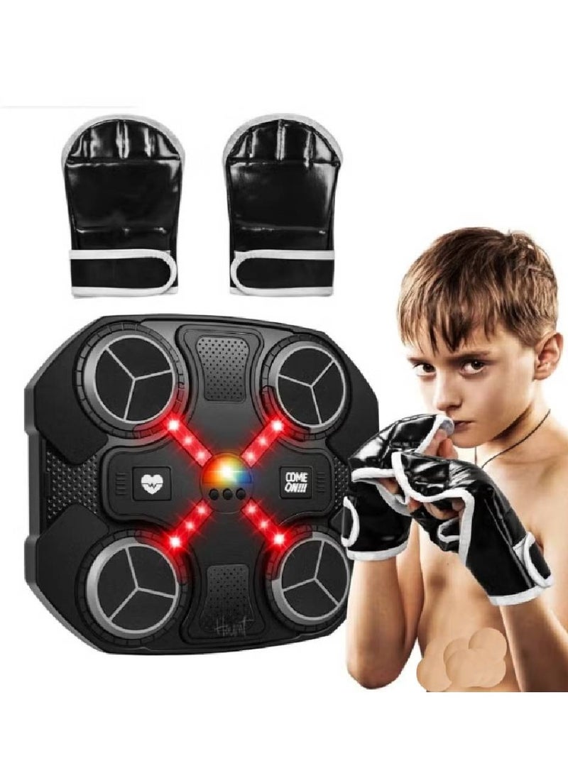 Kids Music Boxing Machine with Bluetooth – Adjustable Height, 3 Reaction Training Modes, Smart Punching Pad for Ages 3-14, Wall-Mounted Fitness Trainer with EVA Foam Area, Gloves & Velcro Included