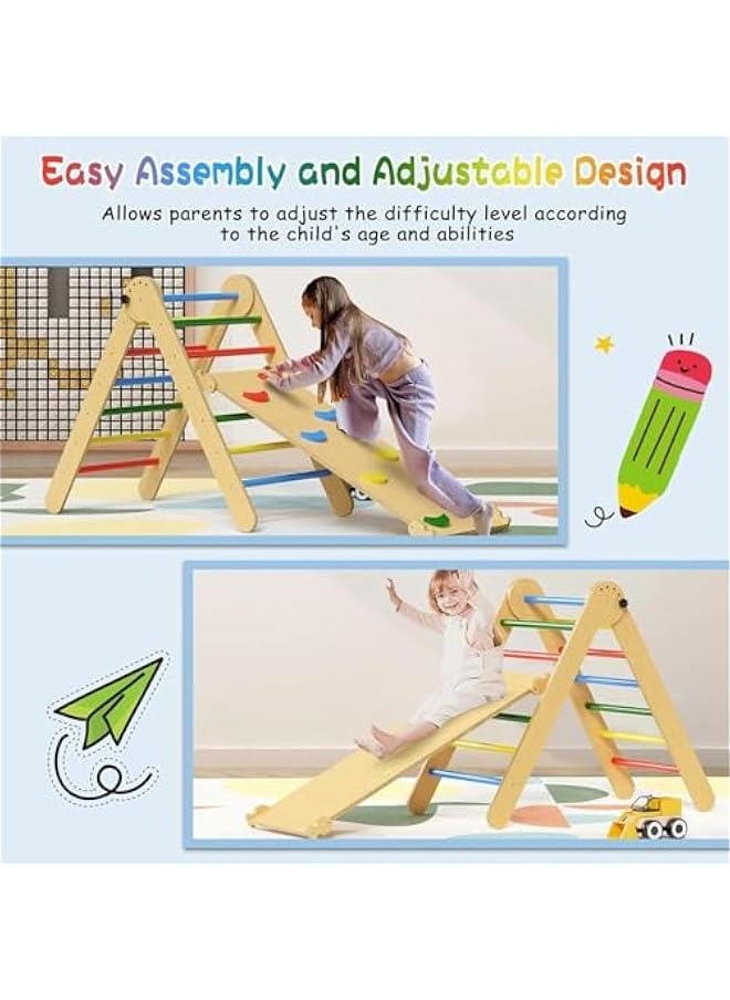 Baby Climbing Toys Indoor Playground,5-in-1 Rainbow Pikler Triangle Set,3Pcs Wooden Rainbow Montessori Climbing Set for 3+ Years Old Baby Suitable for Park Indoor Outoor Home (4 color)