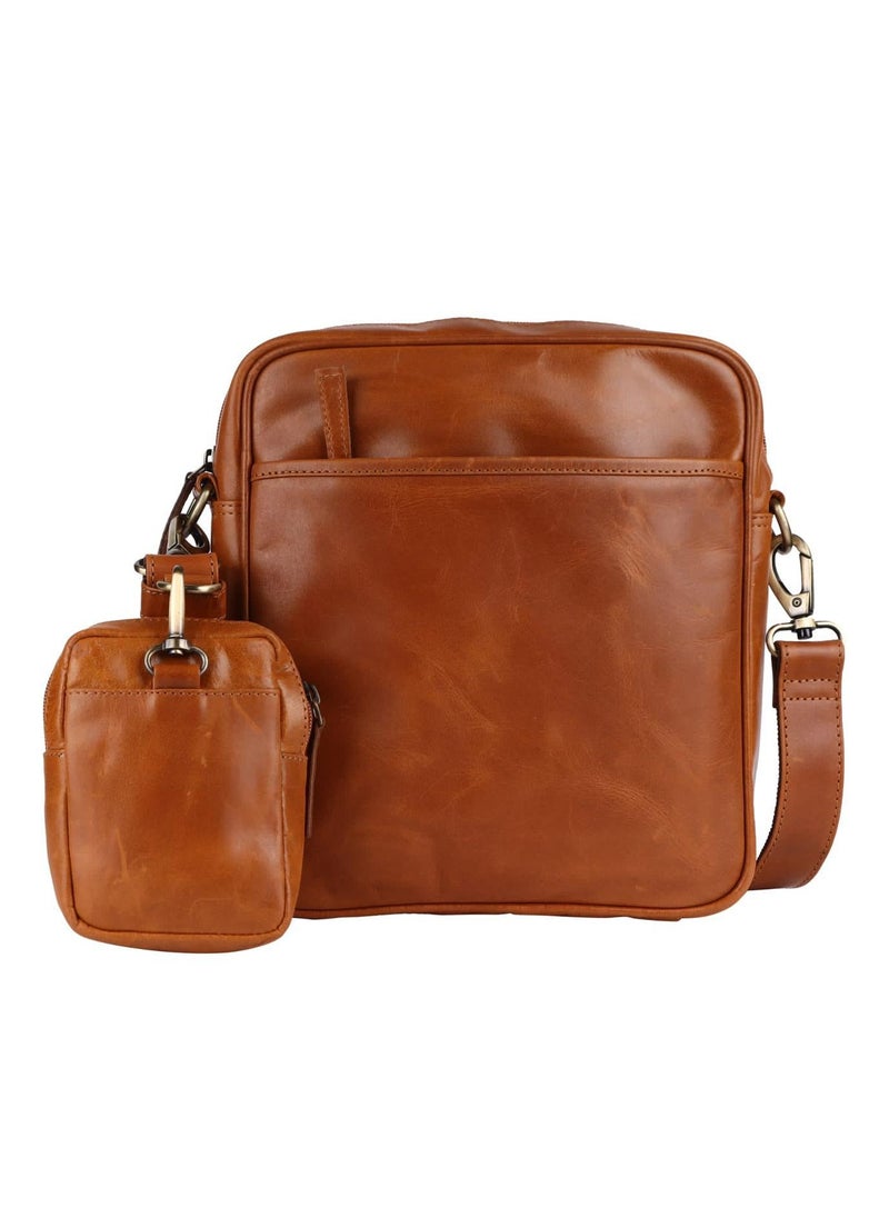 Brown Vintage Messenger Bag for Men – Premium 100% Cow Leather Crossbody Shoulder Bag, Perfect for Travel and Everyday Use