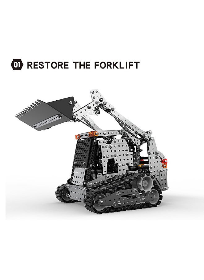 RC Forklift Truck Building Blocks, 2.4GHz 10 Channel RC Front Loader Bulldozer Construction Toy, 1153PCS DIY Stainless Steel Assembly RC Car Parent-child Toy, Gift for Children